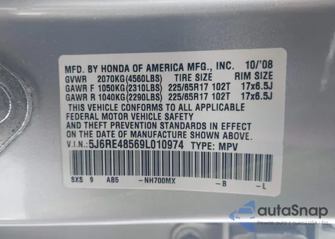 2009 Honda Cr-V Ex из США, поврежденный, VIN 5J6RE48569L010974